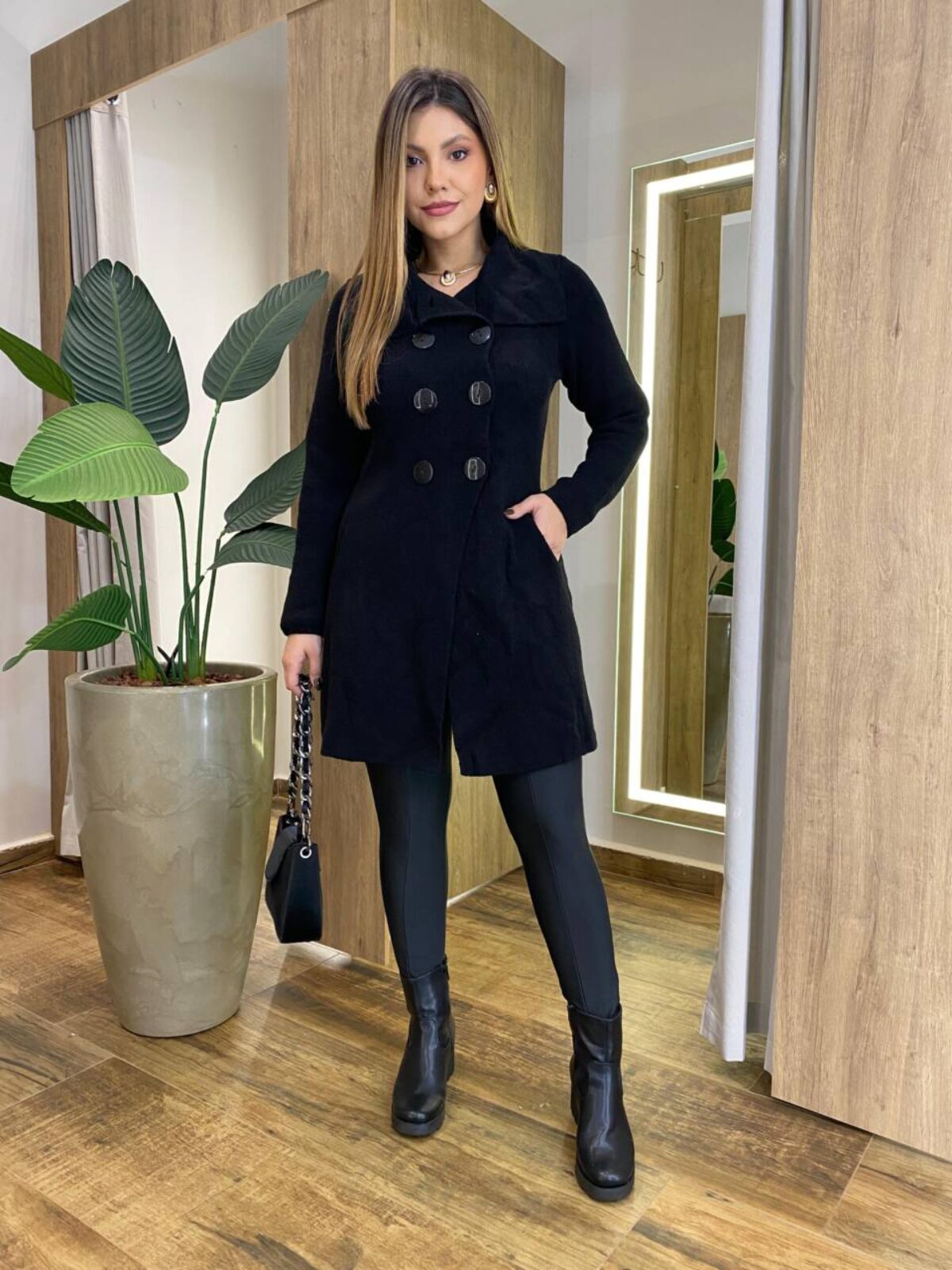 Usar Sobretudo Longo Sobretudo Feminino Preto De LÃ£ Sobretudo