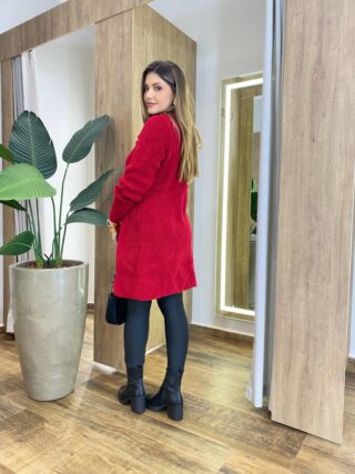 Sobretudo Feminino Tricot Vermelho Botões Preto - Fernanda Ramos Store