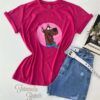 T-shirt Manga Curta Plus Size com Estampa Pink Fernanda Ramos Store