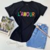 T-shirt Manga Curta Plus Size L'Amour Preta Fernanda Ramos Store