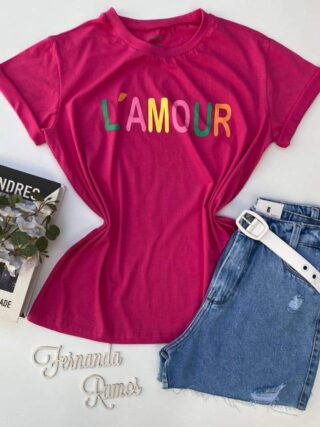 T-shirt Manga Curta Plus Size L'Amour Pink - Fernanda Ramos Store