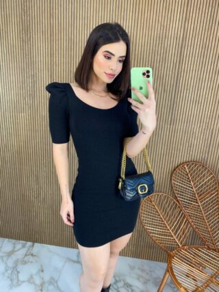 Vestido Curto Manga Princesa sem Bojo Modal Preto Fernanda Ramos Store