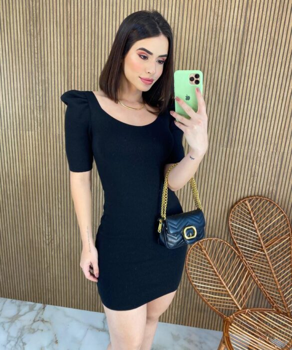 Vestido Curto Manga Princesa sem Bojo Modal Preto Fernanda Ramos Store