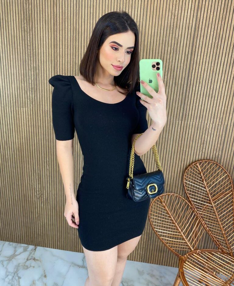 Vestido Curto Manga Princesa sem Bojo Modal Preto Fernanda Ramos Store