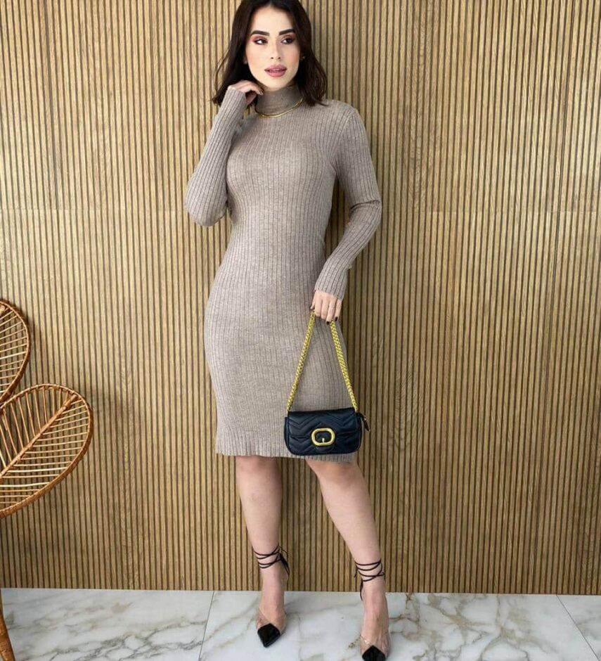 Vestido Curto sem Bojo Tricot Sophia Manga Longa Mesclado - Fernanda Ramos Store