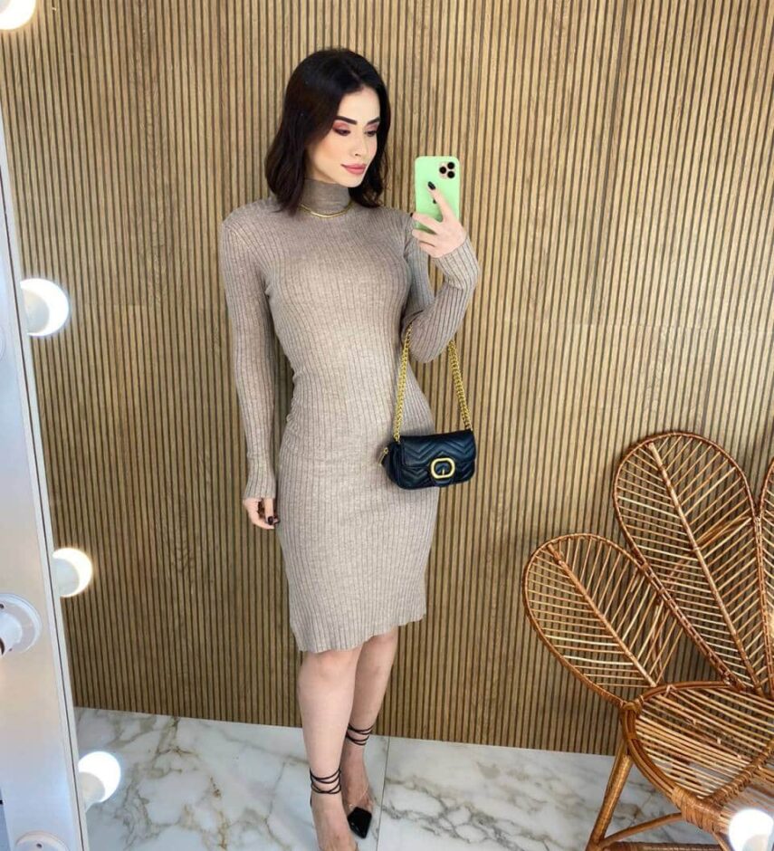 Vestido Curto sem Bojo Tricot Sophia Manga Longa Mesclado - Fernanda Ramos Store