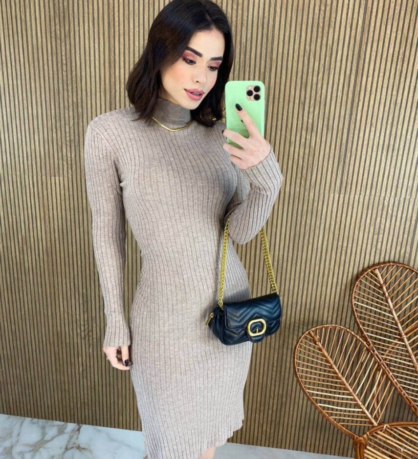 Vestido Curto sem Bojo Tricot Sophia Manga Longa Mesclado - Fernanda Ramos Store