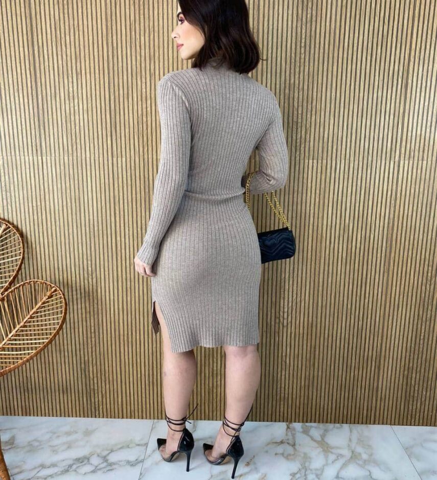 Vestido Curto sem Bojo Tricot Sophia Manga Longa Mesclado - Fernanda Ramos Store