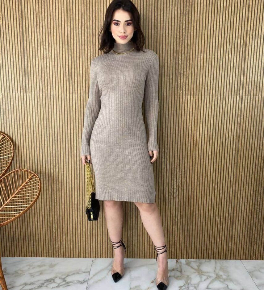 Vestido Curto sem Bojo Tricot Sophia Manga Longa Mesclado - Fernanda Ramos Store
