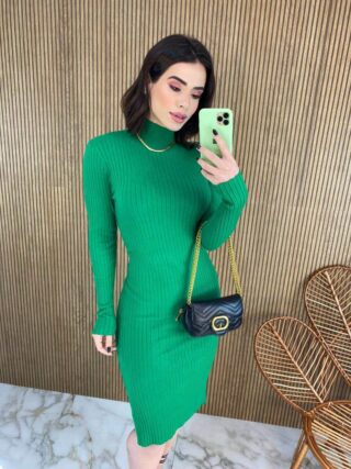 Vestido Curto sem Bojo Tricot Sophia Manga Longa Verde - Fernanda Ramos Store