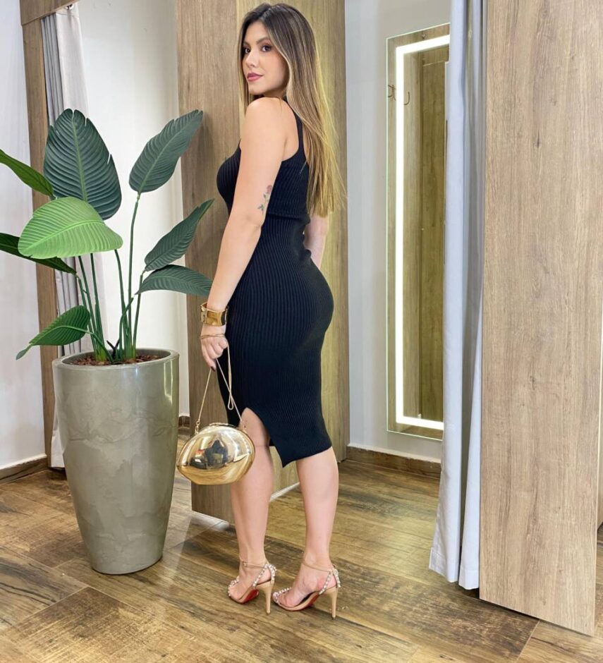 Vestido Feminino sem Bojo Tricot Modal Helena Preto - Fernanda Ramos Store