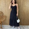 fernandaramosstore com br vestido longo com bojo e botoes alca regulavel poa preto 1