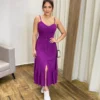 Vestido Longo com Bojo e Botões Alça Regulável Roxo - Fernanda Ramos Store