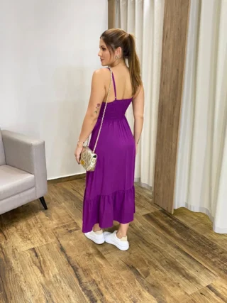 Vestido Longo com Bojo e Botões Alça Regulável Roxo - Fernanda Ramos Store