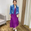 Vestido Longo com Bojo e Botões Alça Regulável Roxo - Fernanda Ramos Store