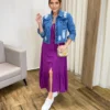 Vestido Longo com Bojo e Botões Alça Regulável Roxo - Fernanda Ramos Store