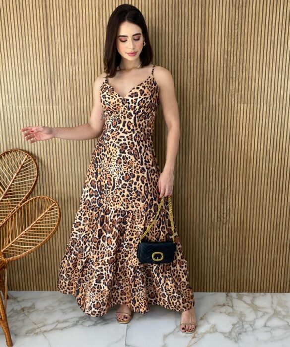 Vestido Longo sem Bojo Alça Regulável Liz Animal Print Fernanda Ramos Store