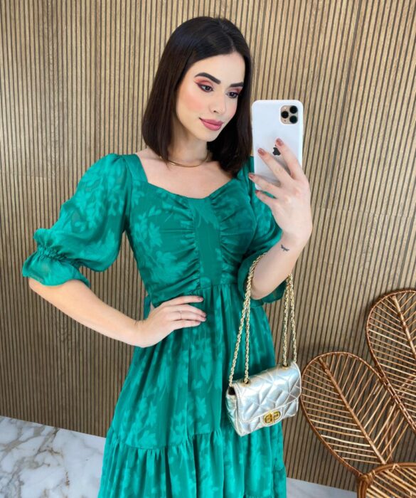 fernandaramosstore com br vestido midi sem bojo manga 34 com detalhe verde 2