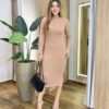 Vestido Midi sem Bojo Tricot Julia Manga Longa Bege - Fernanda Ramos Store