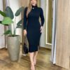 Vestido Midi sem Bojo Tricot Julia Manga Longa Preto - Fernanda Ramos Store
