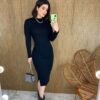 Vestido Midi sem Bojo Tricot Julia Manga Longa Preto - Fernanda Ramos Store