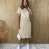 Vestido Midi sem Bojo United States Bege Fernanda Ramos Store