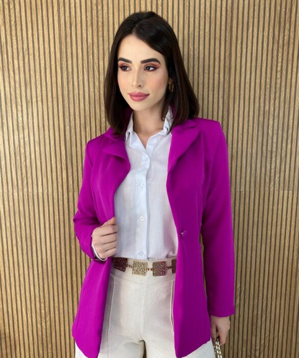 Blazer Manga Longa Feminino Alfaiataria Carol Fúcsia - Fernanda Ramos Store