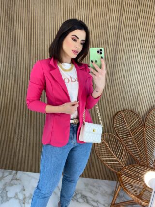 Blazer Manga Longa Feminino Bolso Falso Bia Pink Fernanda Ramos Store