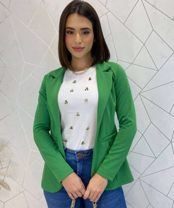 fernandaramosstore com br Blazer Manga Longa Feminino Bolso Falso Bia Verde