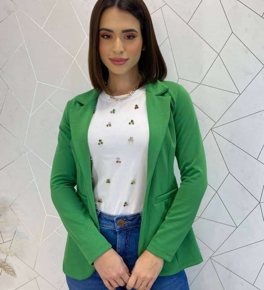 Blazer Manga Longa Feminino Bolso Falso Bia Verde - Fernanda Ramos Store