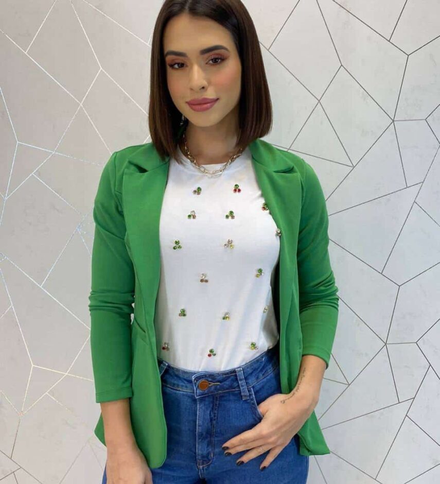 Blazer Manga Longa Feminino Bolso Falso Bia Verde - Fernanda Ramos Store