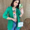 Blazer Manga Longa Feminino Bolso Falso Eloa Verde Fernanda Ramos Store