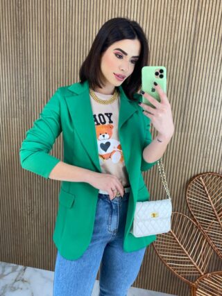 Blazer Manga Longa Feminino Bolso Falso Eloa Verde Fernanda Ramos Store