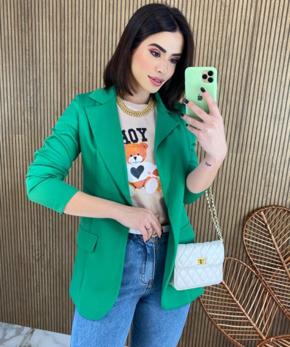 Blazer Manga Longa Feminino Bolso Falso Eloa Verde Fernanda Ramos Store