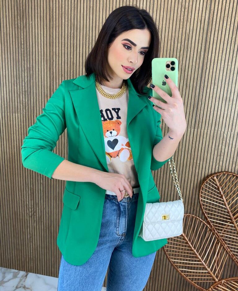 Blazer Manga Longa Feminino Bolso Falso Eloa Verde Fernanda Ramos Store