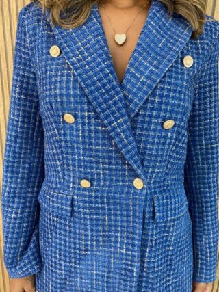 Blazer Manga Longa Feminino Tweed Azul - Fernanda Ramos Store