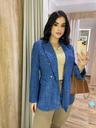 Blazer Manga Longa Feminino Tweed Azul - Fernanda Ramos Store