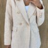 Blazer Manga Longa Feminino Tweed Bege - Fernanda Ramos Store