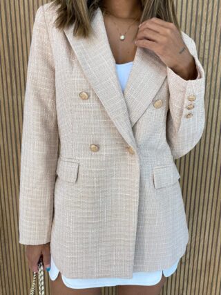 Blazer Manga Longa Feminino Tweed Bege - Fernanda Ramos Store