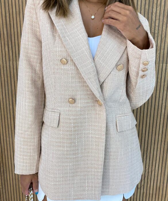 Blazer Manga Longa Feminino Tweed Bege - Fernanda Ramos Store