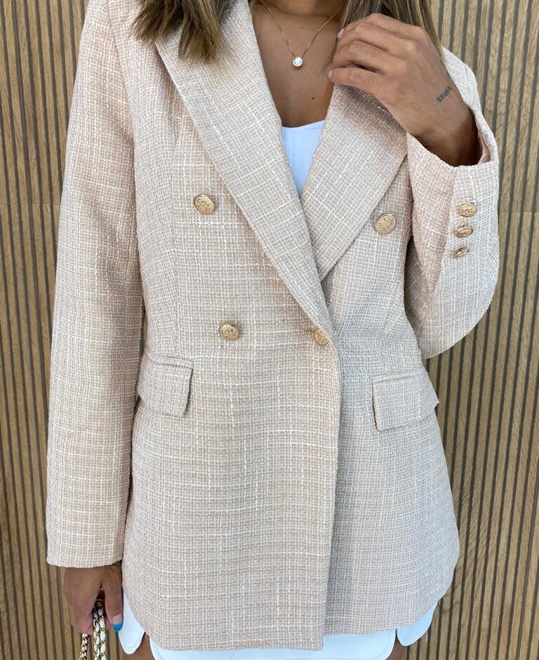 Blazer Manga Longa Feminino Tweed Bege - Fernanda Ramos Store