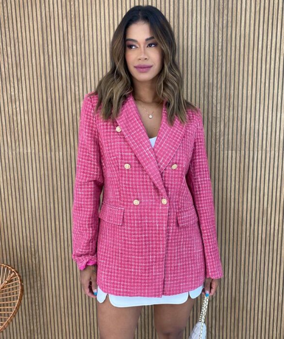 Blazer Manga Longa Feminino Tweed Pink - Fernanda Ramos Store