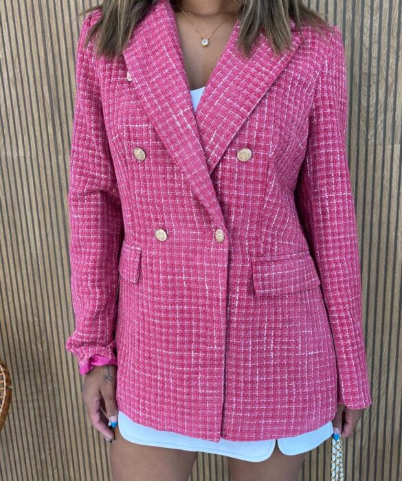 Blazer Manga Longa Feminino Tweed Pink - Fernanda Ramos Store