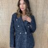 Blazer Manga Longa Feminino Tweed Preto - Fernanda Ramos Store