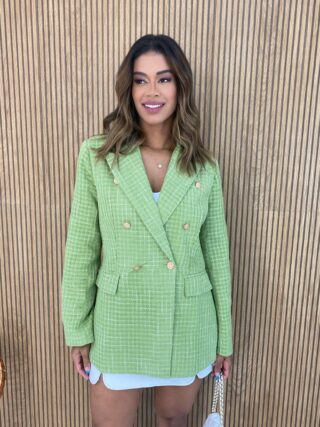 Blazer Manga Longa Feminino Tweed Verde - Fernanda Ramos Store