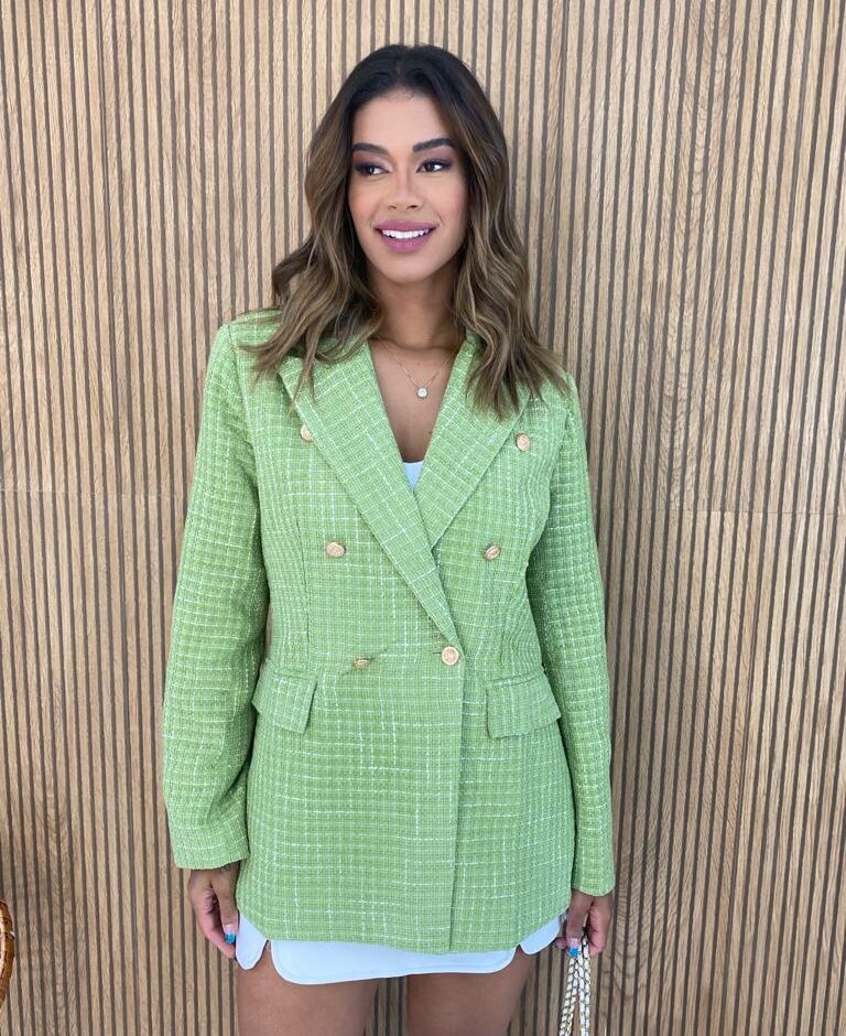 Blazer Manga Longa Feminino Tweed Verde - Fernanda Ramos Store