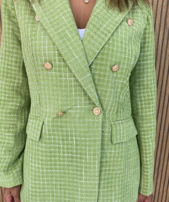 Blazer Manga Longa Feminino Tweed Verde - Fernanda Ramos Store