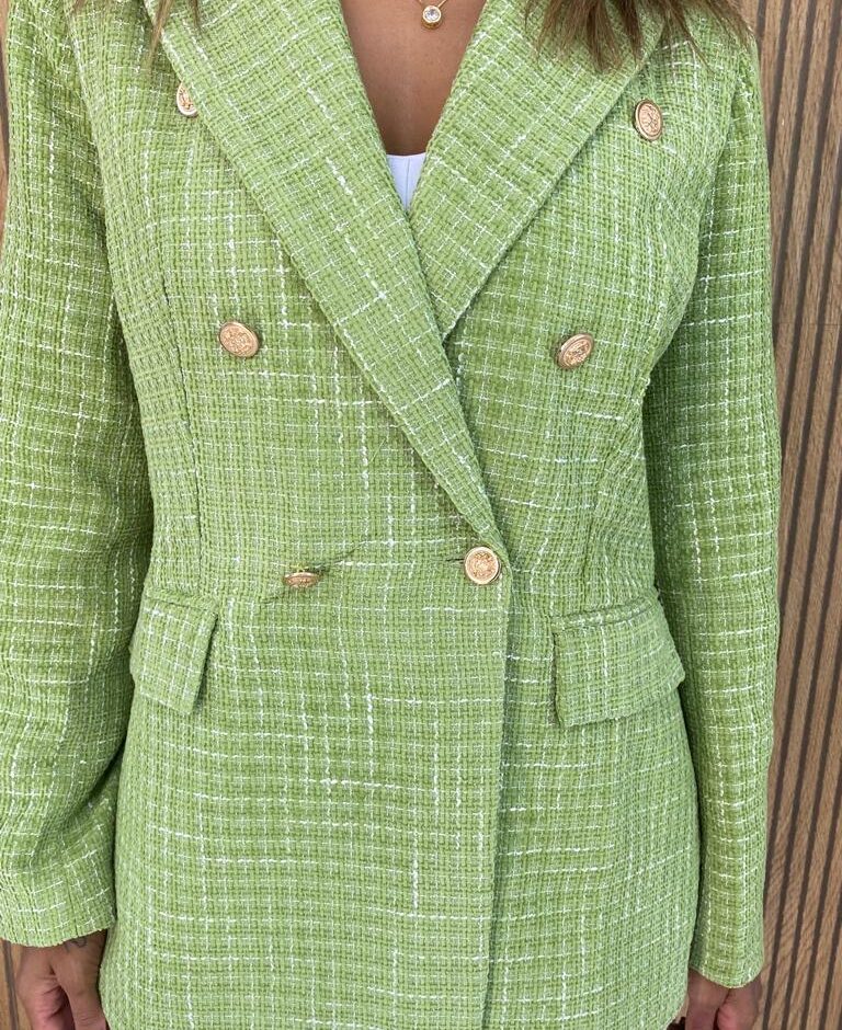 Blazer Manga Longa Feminino Tweed Verde - Fernanda Ramos Store