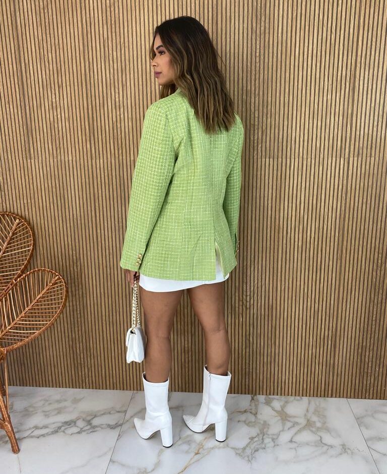 Blazer Manga Longa Feminino Tweed Verde - Fernanda Ramos Store