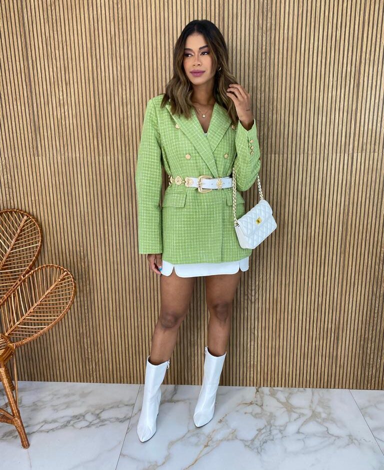 Blazer Manga Longa Feminino Tweed Verde - Fernanda Ramos Store